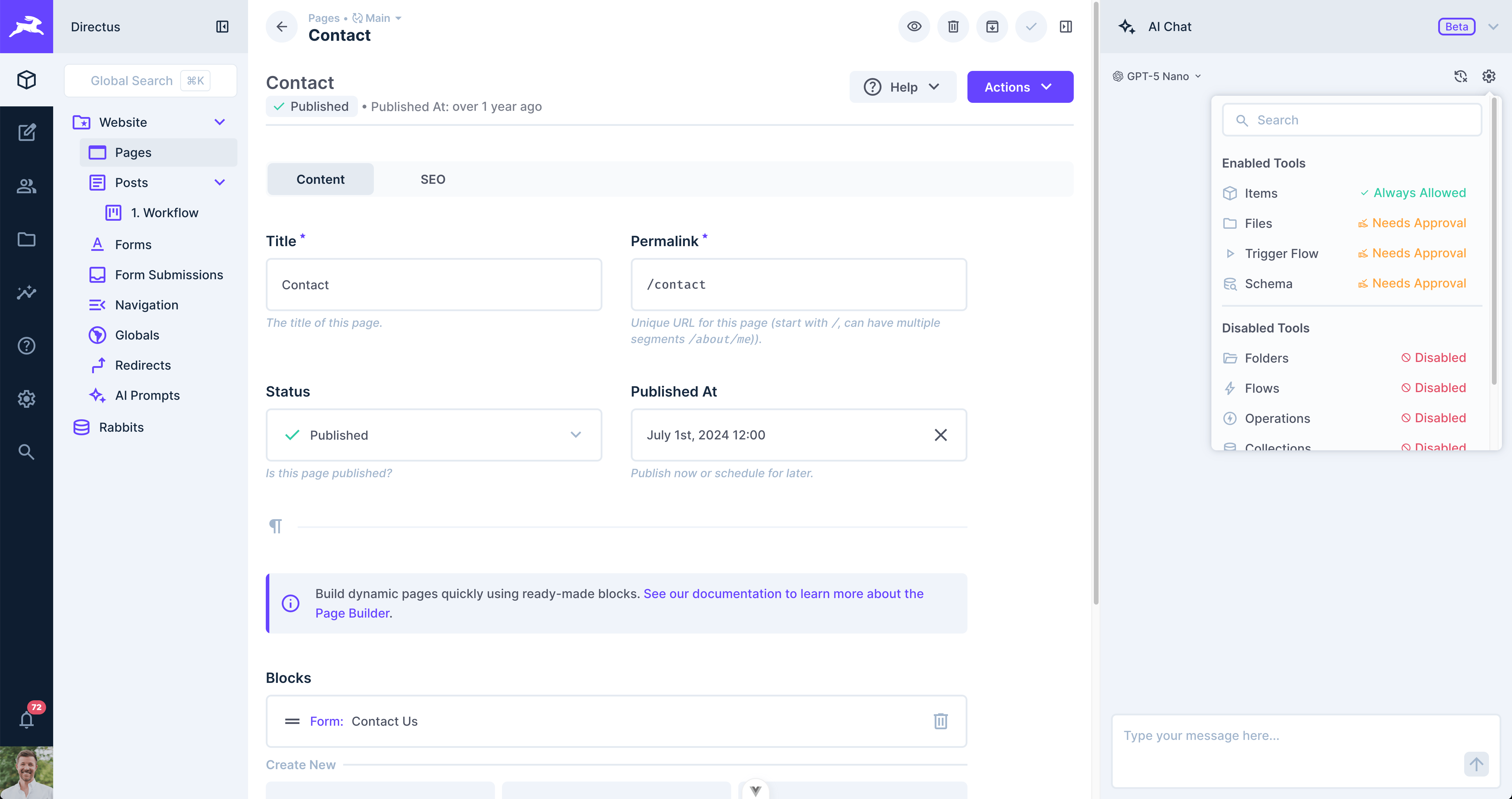 Tool settings menu with approval modes