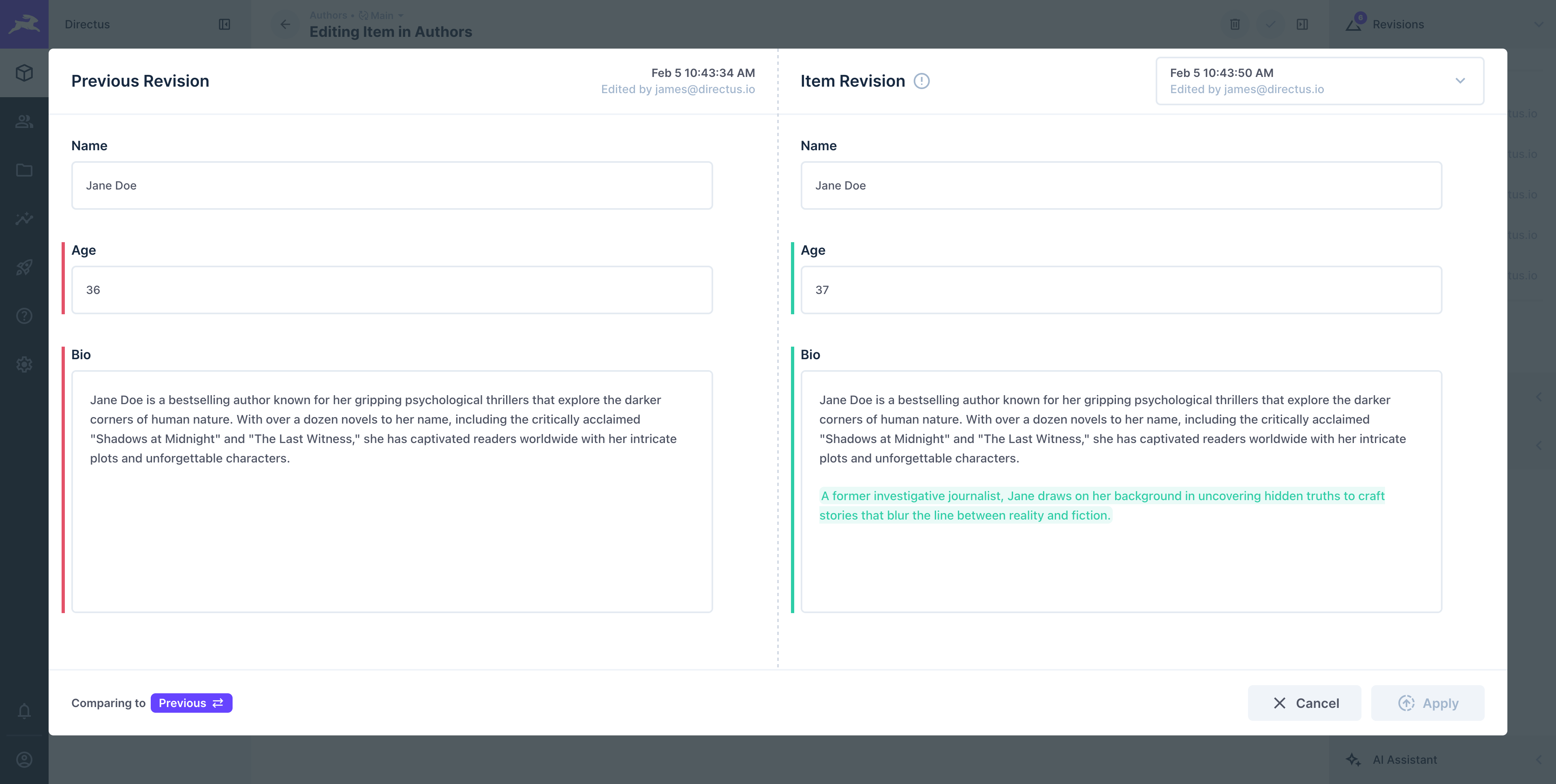Content Comparison Modal