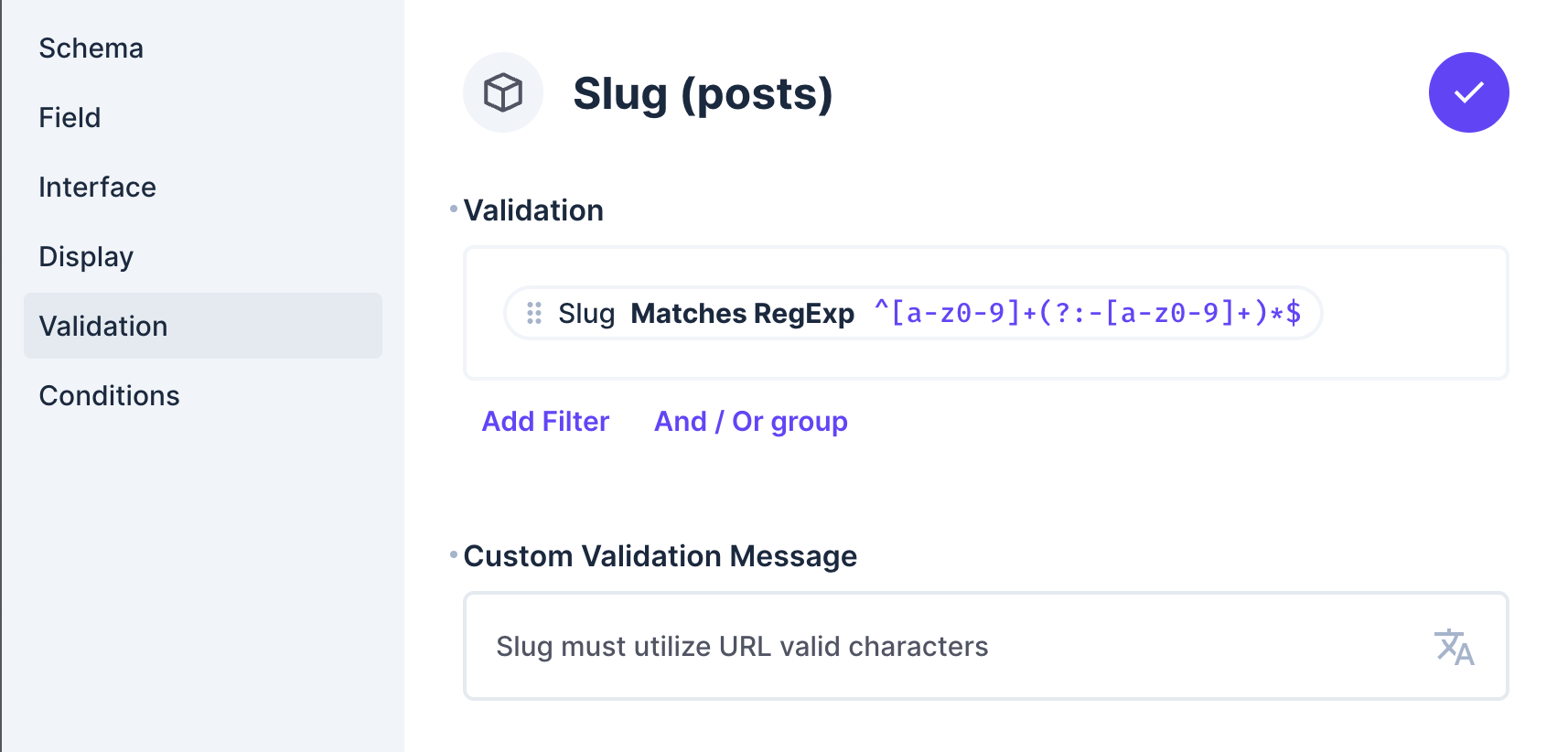 Directus Slug Validation